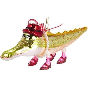BRUBAKER Grappige Krokodil met Hoed en Schoenen - Handbeschilderde Kerstbal van Glas - Handgeblazen Kerstboomversieringen Figuren Deco Hangers Boombal - 20 cm