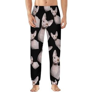 Unieke haarloze kat heren pyjama broek zachte lounge bodems lichtgewicht slaapbroek