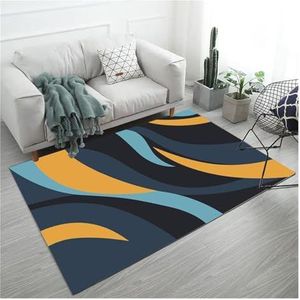 Tapijten for de woonkamer, donkerblauw en geel vloerkleed, antislip wasbaar tapijt, modern tapijt met abstracte print, for slaapkamer, eetkamer en keuken (Kleur : Veelkleurig, Maat : 80 x 120 cm)