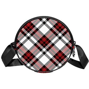 Ronde Crossbody Tas Tartan Plaid Patroon Strepen Rood Grijs Zwart Messenger Bag Purse voor Vrouwen, Meerkleurig, 6.7x6.7x2.3 in, Sling Rugzakken