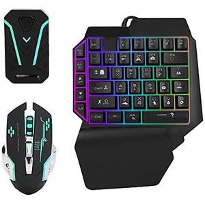 fasient1 Combinatie van toetsenbord en muis, RGB-gamingtoetsenbord met één hand met toetsenbord- en muisconverter, OTG-adapter en type-C-datakabel voor ONE/voor 360///