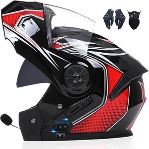 Flip-Up Motorhelm Bluetooth Modulaire Bluetooth Full Face Helm met Dubbel Vizier DOT/ECE Gecertificeerde Motorhelm Crashhelm voor Volwassenen Vrouwen Mannen B,L=59-60cm