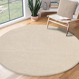 the carpet Relax modern, pluizig, laagpolig tapijt, antislip onderkant, wasbaar tot 30 graden, heerlijk zacht, bontlook, beige, 120 cm rond