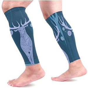 EZIOLY Vrolijk Kerstfeest Gelukkig Nieuwjaar Herten in Bos Sport Kalf Compressie Mouwen Been Compressie Sokken Kalf Guard voor hardlopen, Fietsen, Moederschap, Reizen, Verpleegkundigen