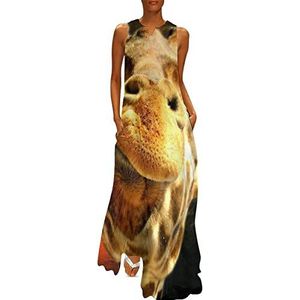 Neon giraffe dames enkellengte jurk slim fit mouwloze maxi-jurk casual zonnejurk 3XL