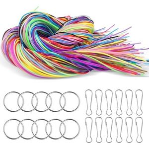 tekenewbse 200 stuks Scooby DOO banden, Scoubidou banden, banden voor armbanden, draad scoubidou, gevlochten koorden, vlechten met sleutelhanger en haken, voor het knutselen van armbanden,