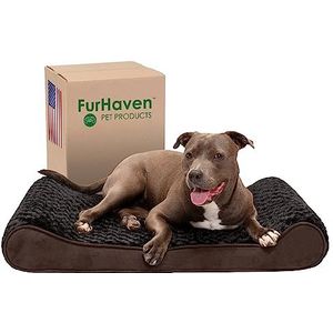 Furhaven Koelgel hondenbed voor grote/middelgrote honden met afneembare wasbare hoes, voor honden tot 17 kg - ultra pluche imitatiebont en suède luxe ligstoel contourmatras - chocolade, groot