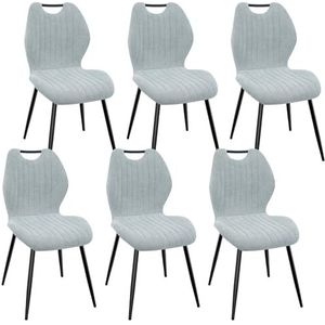 WAFTING Set van 6 gestoffeerde eetkamerstoelen, hoge rugleuning van stof en zwart gelakte metalen poten, voor eetkamer, slaapkamer en receptie, cyaankleurig