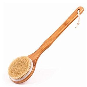 Body Brush Back Scrubber Bad Borstel met Lange Bamboe Handvat voor Exfoliërende Huid & Houten Kralen voor Massage