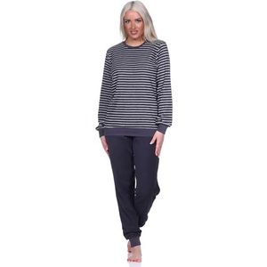 Normann Dames badstof pyjama lange mouwen pyjama met manchetten in strepenlook, kleur: donkergrijs, maat: 44/46, donkergrijs, 44-46