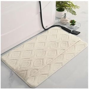 wasbare badmat dikke pluche douchemat Memory Foam Badmat Mat Zacht en Absorberend Badmatten Antislip Comfortabel Machinewasbaar Tapijt(White,50CMx80CM)