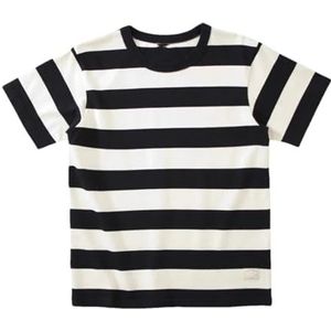 Mannen Amerikaanse Vintage T-shirt Zomer Strepen Motorfiets Dikke Katoenen Tees, Zwart/Wit, S