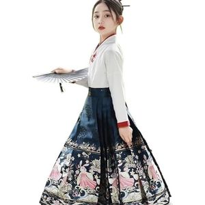Chinese rok met paardengezicht, Chinese stijlrok, Chinese traditionele kostuum paardengezicht rok for meisjes zomer oude kleding Hanfu pak nationale stijl dagelijks (Color : 140 Navy Blue Suit 2, Si