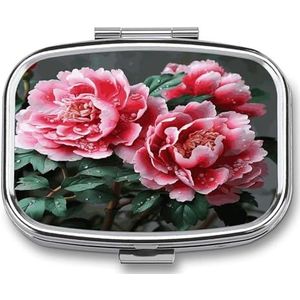 Mooie Pioen Bloem Pil Doos Pil Organizer Pil Case 2 Compartiment Geneeskunde Pil Organizer Kleine Pil Case Pil Container Pil Houder Leuke Pillendoos Mini Pil Case