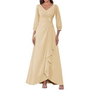 HPPEE Dames lange mouwen moeder van de bruid jurken ruches geplooide chiffon formele jurk avond party jurk, Champagne, 32