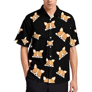Schattige hond Corgi heren T-shirt met korte mouwen casual button down zomer strand top met zak