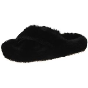 OLACD Zachte warme harige slippers voor vrouwen - huishoudelijke fuzzy open teen antislip lichtgewicht sandalen indoor keuken thuis, Zwart 6, one size