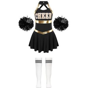 Cheerleader-uniformen, cheerleader-kostuum voor meisjes, cheerleader-danskostuums, cheerleader-jurk + sokken met bloemenballen, sets voor danswedstrijd (kleur: A, wit)