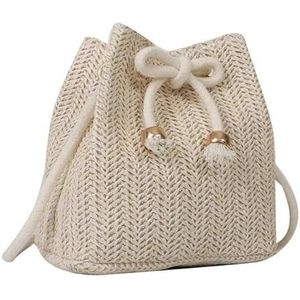 Handbags Womens Soft Woven Cross Body Bag Drawstring Straw Shoulder Bags Summer Travel Leisure Beach Handbag-Off White-16.5X10X16