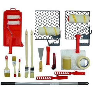 ROTIX Complete 20-delige set voor wand- en plafondschilderijen, verfrol - skinklijmstang telescoopstang en praktisch gereedschap