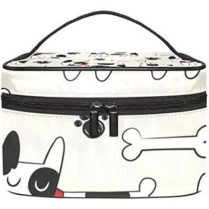 Make-up Organizer Bag, Reizen Make-up Tas Organizer Case Draagbare Cosmetische Tas voor Vrouwen en Meisjes Toiletries Dalmatische Witte Bone Zwarte Poot Print, Meerkleurig, 22.5x15x13.8cm/8.9x5.9x5.4in
