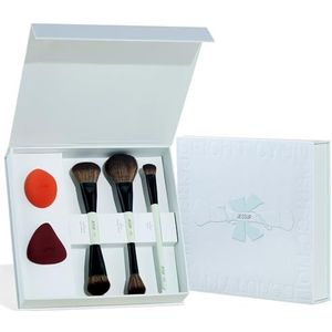 Jessup Gezichtsmake-upkwasten met Make-upspons, 3pcs Dubbelzijdige Make-upkwast voor Foundation,Contour,Blush, Highlight en Concealerkwast, Premium Synthetische Kwastenset met Geschenkdoos,T510
