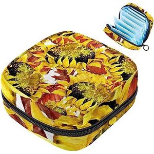 MUOOUM Zonnebloem Patroon Maandverband Opbergtas Menstruatie Pad Tas Draagbare Menstruatie Cup Pouch met Rits voor Tiener Meisjes Vrouwen Dames