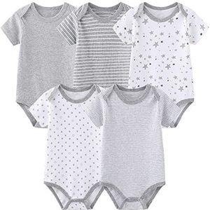 Chamie Baby Bodysuit Katoenen Vesten met korte mouwen voor pasgeborenen, 5-pack pak uit één stuk voor jongens en meisjes 0-12 maanden.., Grijs1, 6-9 maanden