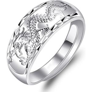Draak en Phoenix paar ring 990 zilveren ring mannen en vrouwen ring gewoon zilver gepersonaliseerde reliëf sterling zilveren sieraden (Color : Dragon_Openingadjustable)