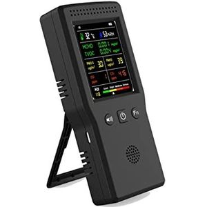 Luchtkwaliteitsmonitor 9 In 1 Multifunctionele Draagbare Luchtkwaliteit Detector PM2.5 PM10 HCHO TVOC CO CO2 Temperatuur Vochtigheid Monitor Lcd-scherm Nauwkeurigere meetgegevens(Black-Triangle)