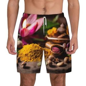 EdWal Specerijen Spices Print dubbellaags strandshort,Heren zwembroek sneldrogende zwemshorts Board Shorts, Wit, XXL
