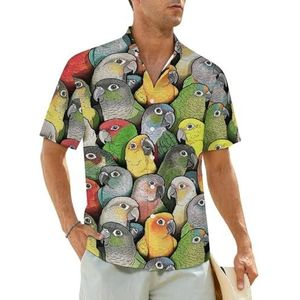 Color of Conures Herenhemden, korte mouwen, strandshirt, Hawaïaans shirt, casual zomershirt, 4XL