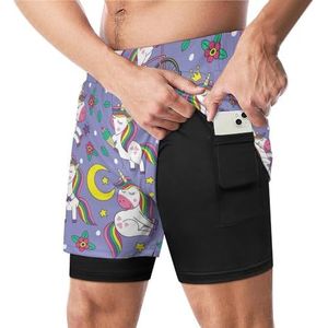Vrolijke Kleine Eenhoorns Grappige Zwembroek met Compressie Liner & Pocket Voor Mannen Board Zwemmen Sport Shorts