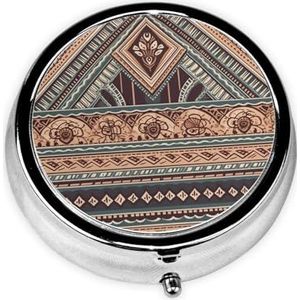 Retro etnisch patroon pillendoos metalen ronde kleine pillendoos schattig 3 compartiment pillenorganisator draagbare reizen pillendoos mini pillencontainer houder voor dagelijkse geneeskunde