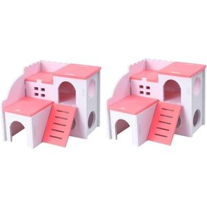 FOMIYES 2 Stuks Schuilplaats Voor Hamsters Kleine Beestjes Speelgoed Accessoires Voor Hamsterkooien Gerbils Huis Hamster Bijt Huis Speelgoed Bamboe Dieplader Houten Roze