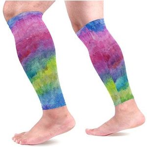 EZIOLY Aquarel Blauwe Achtergrond Sport Kalf Compressie Mouwen Been Compressie Sokken Kalf Guard voor hardlopen, Fietsen, Moederschap, Reizen, Verpleegkundigen