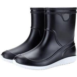 AMENGJ Regen Laarzen Voor Mannen Mannen Regenlaarzen Mid-kalf Werk Boot Lente Herfst Vissen Laarzen Mannen Warm Winter Regen Schoenen, Zwart/Wit, 40 EU