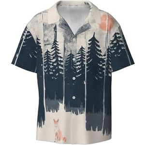 TyEdee Wilderness Fox Art Print Overhemd met korte mouwen voor heren, casual overhemd met knoopsluiting, zakelijk overhemd, Zwart, 3XL