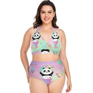 Joy Fat Rainbow Panda Beer Vrouwen Bikini Sets Plus Size Badpak Twee Stukken Hoge Taille Strandkleding Meisjes Badpakken, Pop Mode, XL