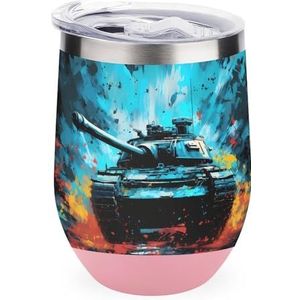 Retro Splash Art Tank Geïsoleerde Tumbler met Deksel Leuke Roestvrij Staal Koffie Mok Duurzame Thee Cup Reismok Roze Stijl