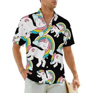 Eenhoorn herenshirt met korte mouwen, strandshirt, Hawaïaans shirt, casual zomershirt, L