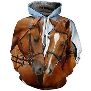3D-print paard mannen en vrouwen hoodie mode dier sweatshirt casual straat grappige capuchon trui, Beige, 4XL