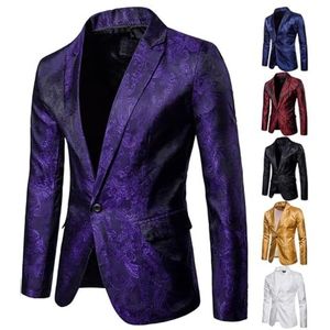 KYOESCAI Heren Slim Fit Pak Jas Lange Mouw Een Knoop Blazer Jurk Zakelijk Bruiloft Feest Jas,Purper,L