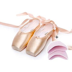 Professionele dansschoenen, Ballet Pointe Schoenen, Ballet Flats Schoenen, Ballet Pointe Slippers, met ingenaaide Ribbon en Silicone Toe Pads for Girls Vrouwen,Pink#1,39
