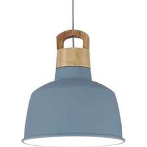 LANGDU LED middeleeuwen kroonluchter houten landelijke boerderij moderne hanglamp metalen kap retro industriële hanglamp for keukeneiland eetkamer slaapkamer bar woonkamer(Color:Blue)