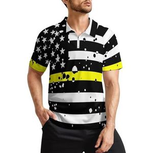 De Dunne Gele Lijn Vlag Heren Golf Polo Shirts Klassieke Fit Korte Mouw T-Shirt Gedrukt Casual Sportkleding Top 3XL