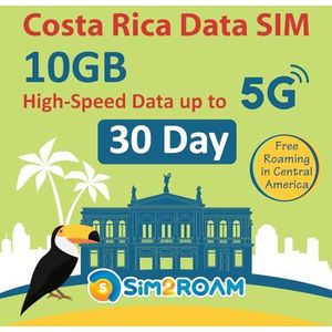 ALLEEN Costa Rica Data Simkaart 30 dagenl10GB hoge snelheid tot 5G internetdata lGratis roamen in El Salvador, Guatemala, Nicaragua en Panama|GEEN activering of ID-authenticatie nodig