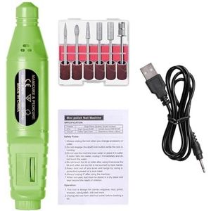 Mini USB elektrische nagelschuurmachine boor 6 in 1 nagelpolijstmachine for manicure Professioneel sterk nagelpolijstgereedschap(Green)