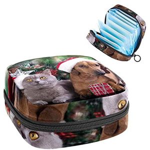 Santa Dog and Cat Periode Pouch Draagbaar,Tampon opbergtas voor maandverband, Meerkleurig, 4.7x6.6x6.6 in/12x17x17 cm