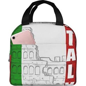 JYQCNSMJYB2 Romeins Colosseum Italiaanse vlag print geïsoleerde lunchtas voor dames en heren, lichte duurzame draagtas voor kantoor, werk, school
